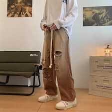 牛仔裤男秋季潮大码休闲裤子高街破洞编绳G3052P48，男装牛仔裤，星座1116-2