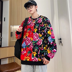 W1圆领大花大码卫衣拼接外套男撞色休闲套头衫潮团队服火锅店，女装短外套，星座115A(原星座507）