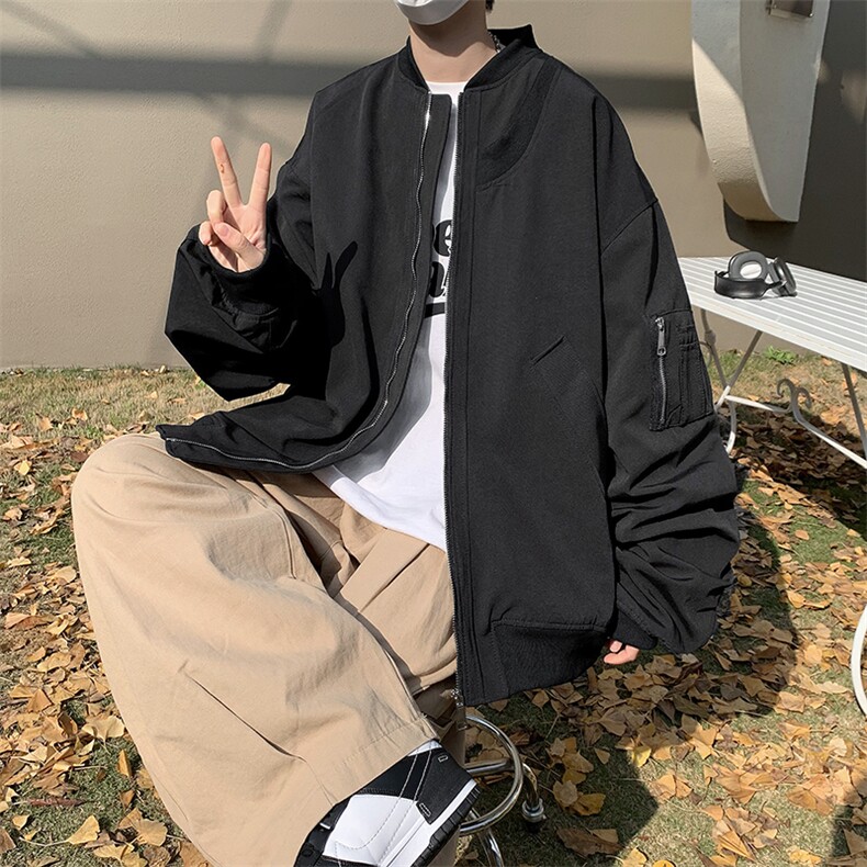 港风秋款男飞行员夹克褶皱假两件休闲外套JK637P60,男装夹克,星座1013-1
