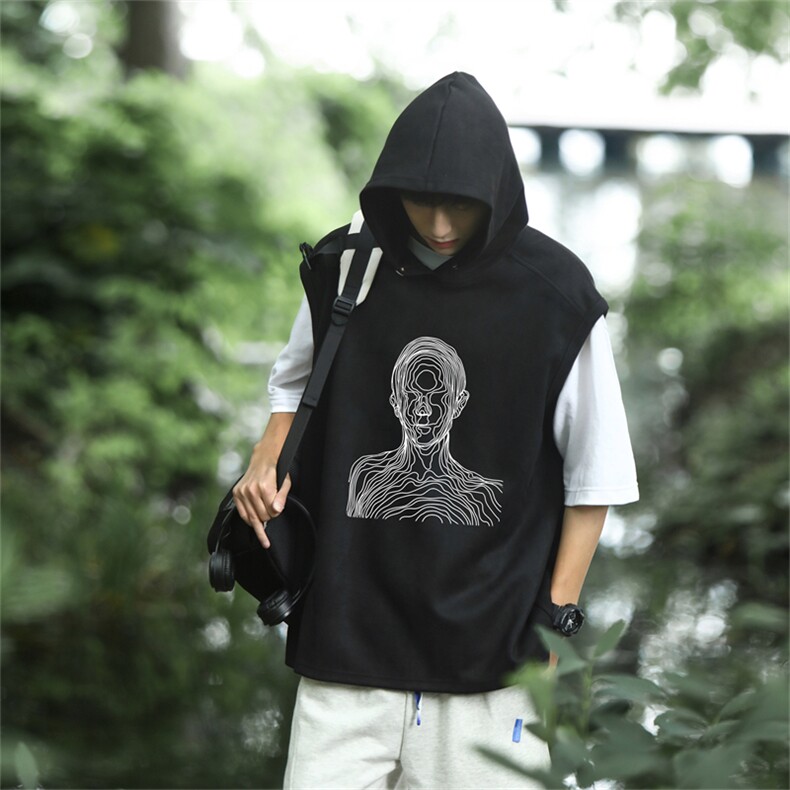 麂皮绒连帽背心坎肩男T恤美式港风JLB430-P30控48,男装T恤,电商B370