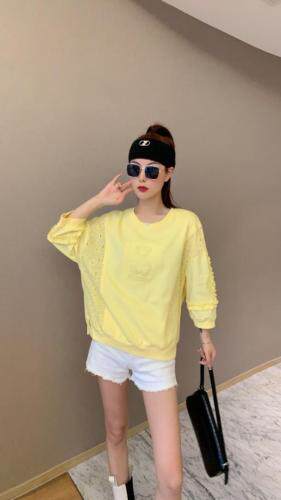 【现货】夏季新款针织防晒拼接薄款镂空花边时尚休闲圆领卫衣，女装卫衣/绒衫，微迪菲