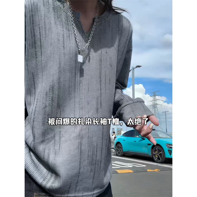 XZ809A/SYR21/P30/控48  麦穗格扎染V领口长袖T恤卫衣图片