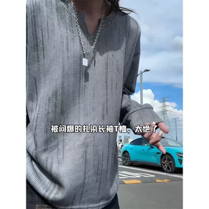 XZ809A/SYR21/P30/控48  麦穗格扎染V领口长袖T恤卫衣图片