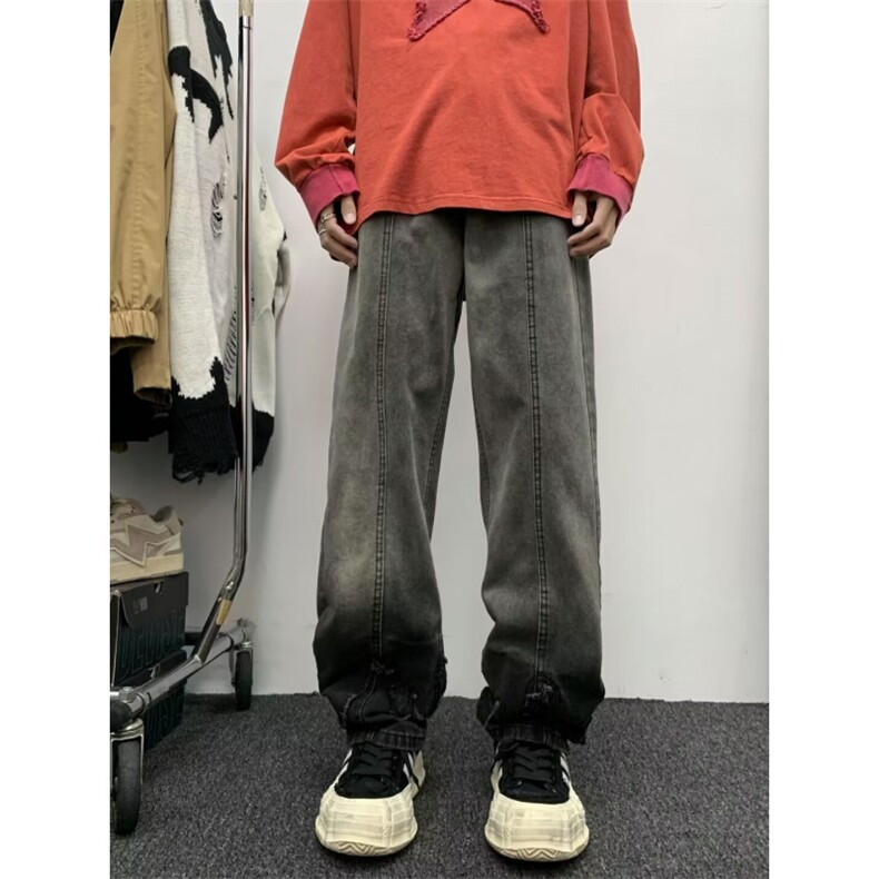 欧美渐变毛边水洗高街牛仔裤男情侣潮牌炸街裤,男装牛仔裤,星座716-2