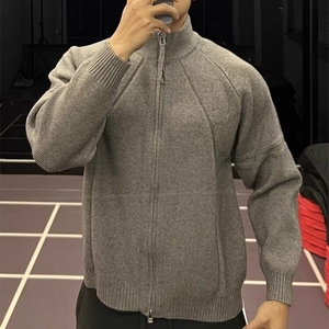 美式双拉链开衫毛衣男生休闲设计感针织外套ins立领长袖夹克上衣图片