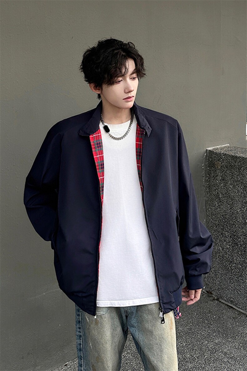 8XL-M美式复古棒球服外套男特大码潮牌双拉链立领夹克衫JK005P85,男装夹克,电商B312