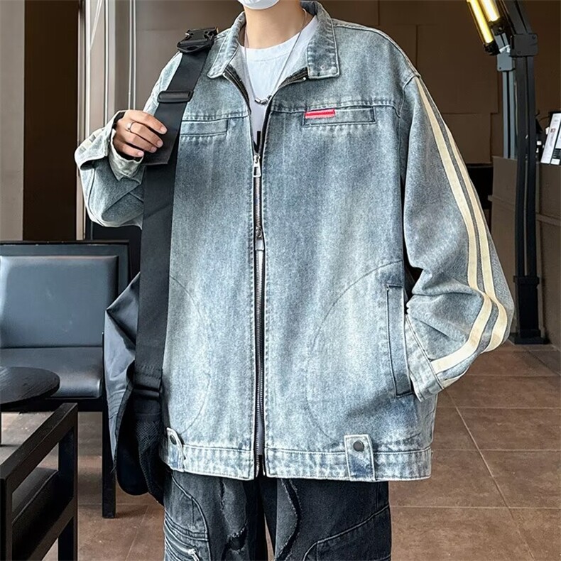 2024秋季美式复古水洗牛仔外套男女潮牌街头宽松休闲做旧工装夹克,男装工装外套,星座410-7