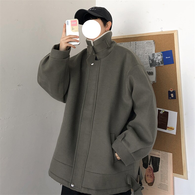 秋冬呢料港风ins纯色加厚羊羔毛短款男保暖棉衣A071-089-P125,男装夹克,电商A071