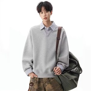 【XZ1112-1现货】卫衣假两件长袖衫翻领 P46 YW11图片
