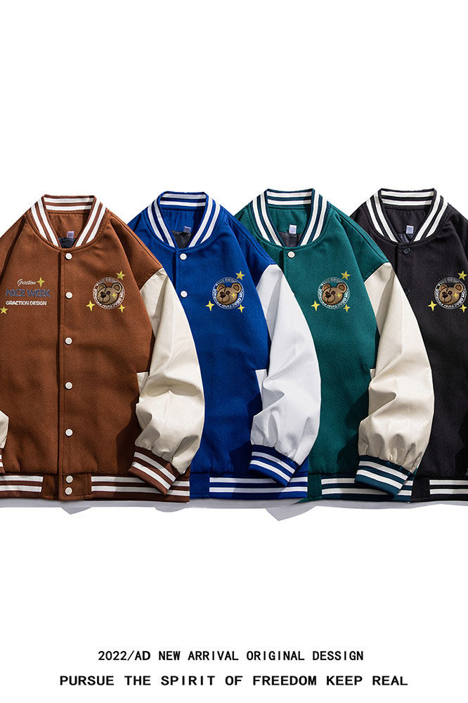 白底22秋冬新款设计感趣味印花PU皮棒球服夹克外套G643P85控108,男装夹克,电商A247-1