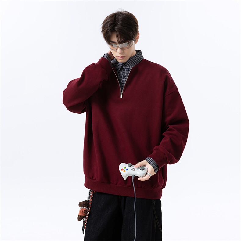 高克重格子条纹拉连V领时尚假两件拼接大码卫衣XZ301AWY2508,男装卫衣,星座301A