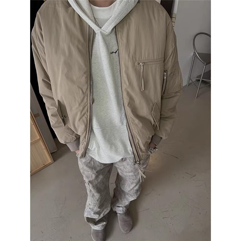 W557-P78卡其色短款棉服外套棒球服男款秋季美式潮牌飞行员夹克,男装夹克,星座911-1