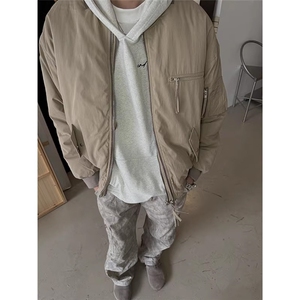 W557-P78 卡其色短款棉服外套棒球服男款秋季美式潮牌飞行员夹克图片