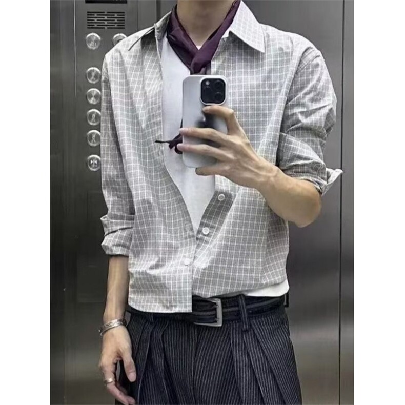 工装衬衫男潮牌宽松长袖免烫防晒条纹衬衣棉麻透气寸衫CS69,男装防晒衣,星座1116A（原606A-3）