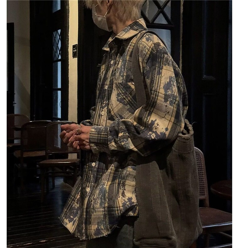 DH281-P50美式扎染长袖衬衫男2025春秋新款潮牌寸衫外套-网图现货,男装衬衫,星座603-2
