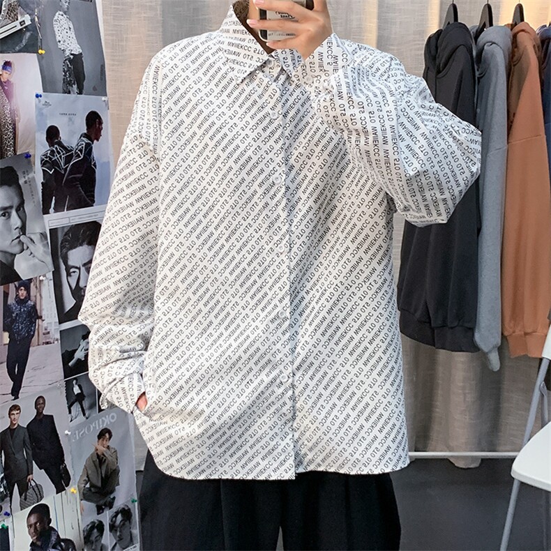 港风长袖衬衫男韩版潮流宽松学生潮牌上衣2021秋季外套W1300-P33,男装衬衫,星座512-4