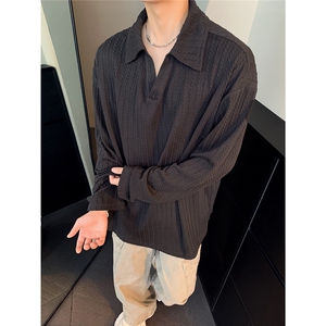 老钱风麦穗纹polo衫长袖T恤男秋季休闲内搭打底衫 W603-P38图片
