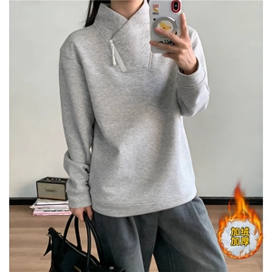 美式斜拉链拼接卫衣男春秋重磅休闲内搭打底衫潮流设计感宽松上衣