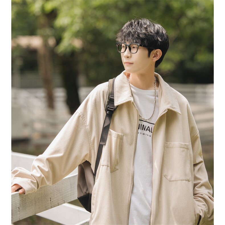 2023秋潮流灯芯绒拉链外套男cityboy休闲大码翻领夹克J25019-P85,男装夹克,电商A082