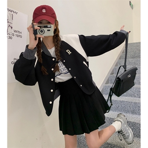 小众撞色拼接黑色棒球服82378-P140-K188图片