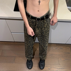 2024春季新款豹纹休闲裤子美式vibe潮牌宽松阔腿裤男款K7602-P42，男装休闲裤，星座512-3