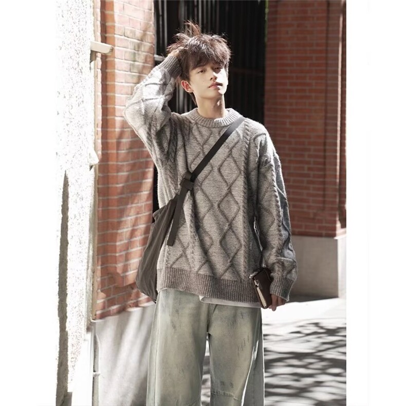 JY496-P52美式复古休闲慵懒风V领针织衫男纯色外套,男装针织衫/毛衣,星座1501-3