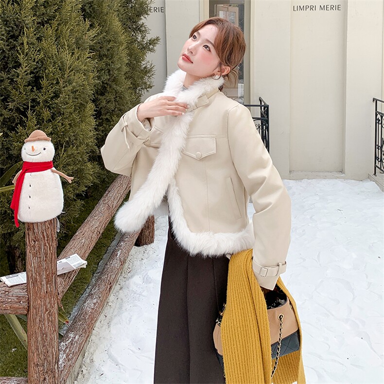 新品米白色毛毛拼接羽绒内胆皮外套2c309-1015-p295-k408,女装羽绒服,2C309