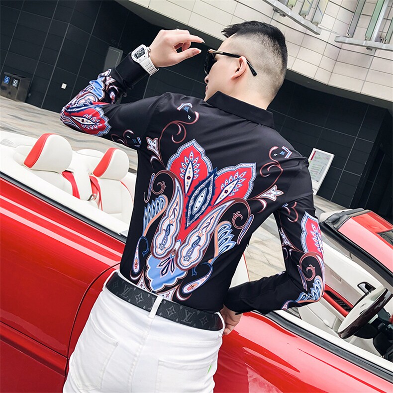 2021春秋衬衫社会男长袖上衣印花男装韩版修身四季潮流衬衣Q615-P55,男装衬衫,星座419（原A233）