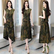十三行高端棉麻连衣裙女夏2025新款贵夫人品牌时尚妈妈气质两件套图片