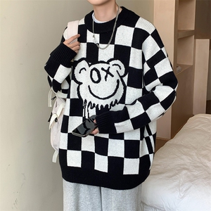 M3119-P80冬装加厚棋盘格休闲百搭毛衣男女情侣宽松针织衫控98图片