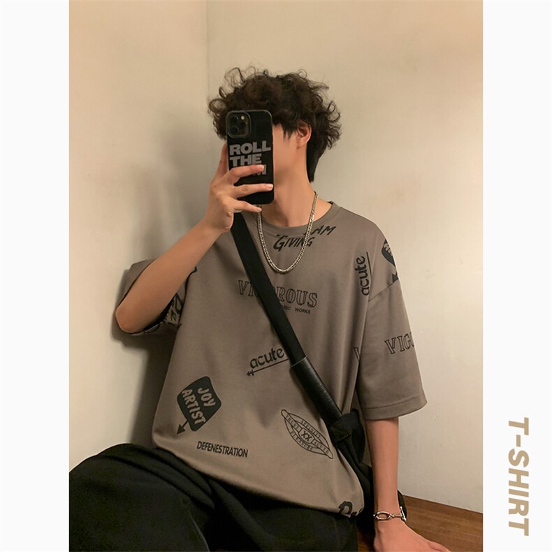 冰氧仿棉短袖港风暖光夏季休闲百搭趣味印花男上衣TC3156-P25控48,男装T恤,星座717