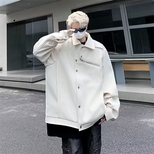DJK11-P66垫肩外套男秋季潮牌宽松设计感开衫翻领美式防水夹克图片