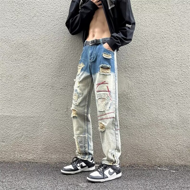 牛仔裤男秋季潮大码休闲裤子高街NK529P45图片