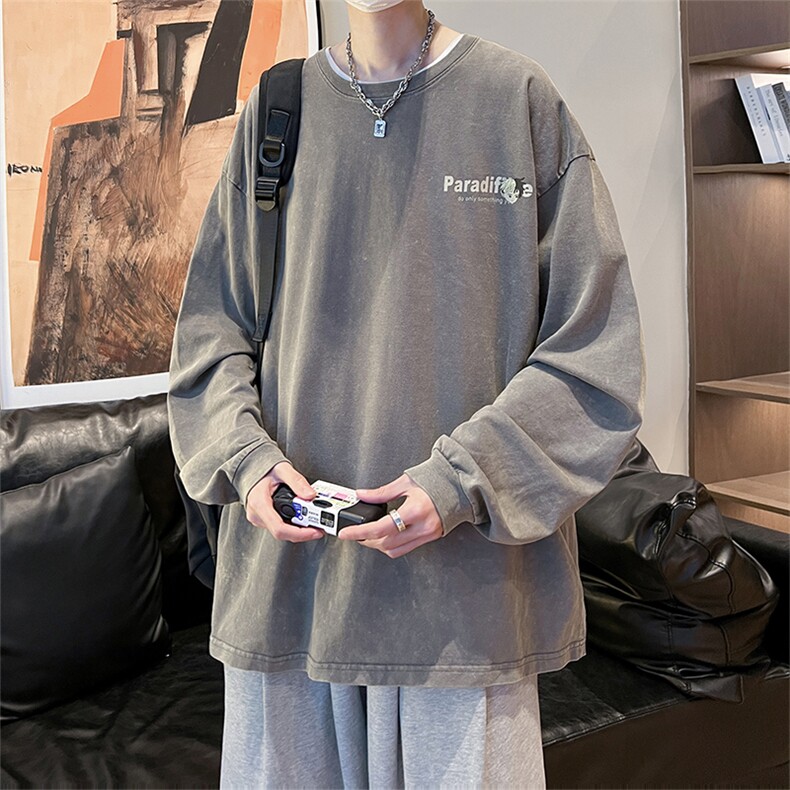 直播品质重磅纯棉美式蜡染水洗做旧潮牌宽松长袖t恤CT270特P38,男装T恤,电商A486