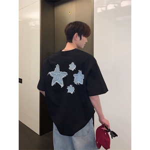 706-1-T2498-P48 现货 重磅高质量  夏季趣味星星镶钻贴布短袖T恤图片