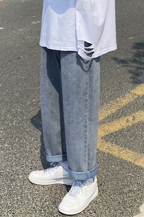 潮流百搭坠感阔腿牛仔裤男直筒宽松九分裤浅色男女老爹裤F102,男装牛仔裤,星座1008