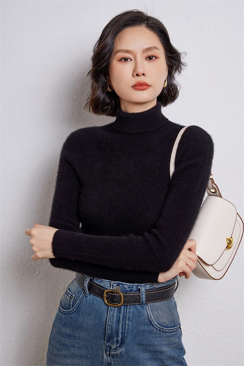 优雅女士高领羊毛衫羊毛显瘦百搭保暖针织衫,女装羊毛衫,温伦斯特羊绒
