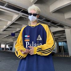 藏青拼黄袖