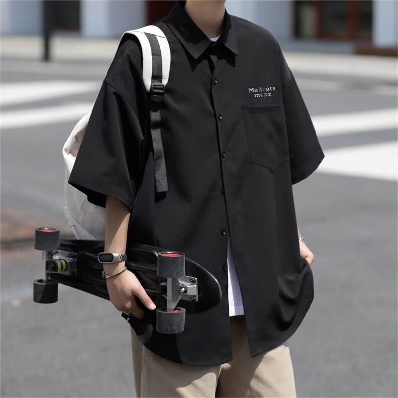 夏季短袖衬衫男女日系宽松简约基础款CC21P30图片