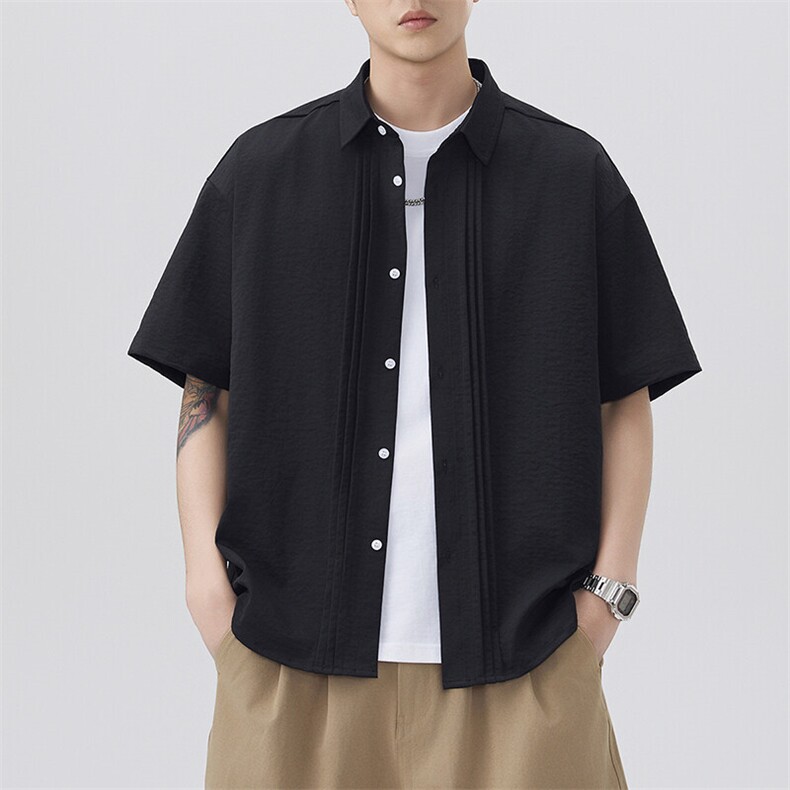 夏季纯色短袖衬衣男宽松落肩质感半袖衬衫A157B-CS4212-P45图片