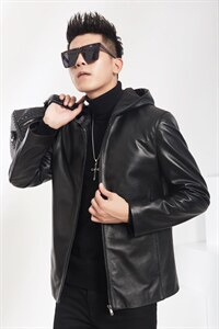 2023秋冬新款海宁皮衣男牛皮连帽外套韩版机车夹克P600，男装皮衣，电商B360