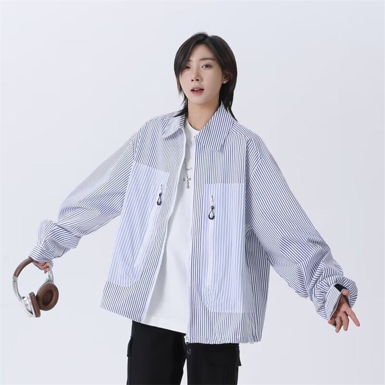 2025长袖衬衫日系港风ins宽松衬衣男生夏季潮流百搭休闲外套FS18,男装防晒衣,星座601-1