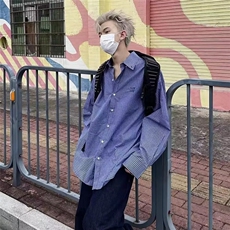 美式复古高级感格子长袖衬衫男女休闲宽松情侣高街防晒衬衣外套，男装防晒衣，星座601-1