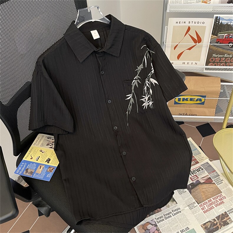 2024夏季新款冰丝短袖衬衫男潮牌港风休闲上衣现货W8137-P30,男装衬衫,星座512-4