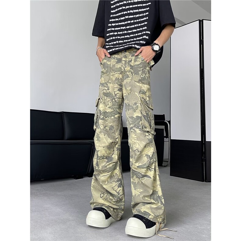 美式复古树枝迷彩裤宽松hiphop潮牌休闲工装裤子男ins潮K5529-P55，男装工装外套，星座412-2