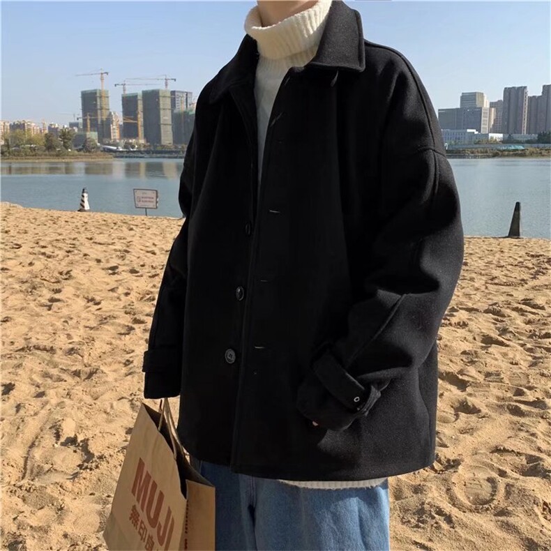 秋冬季加厚毛呢大衣男ins宽松外套韩ulzzang风衣服JK0222-P60,男装夹克,星座308B-1