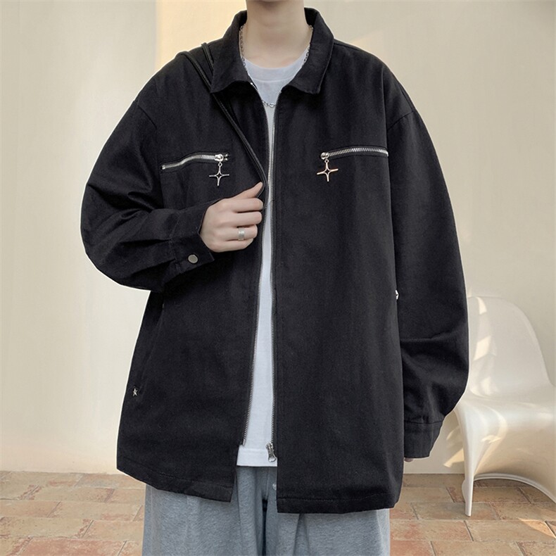 【春款现货】WT2385-P68大码高街美式时尚金属扣外套翻领夹克控88,男装夹克,电商D232