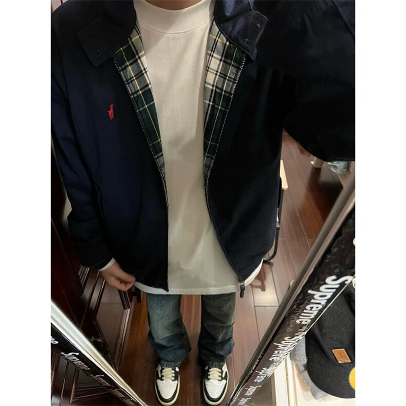 706-1-JK105-P75   秋季港风男士小熊夹克宽松工装情侣潮牌外套图片