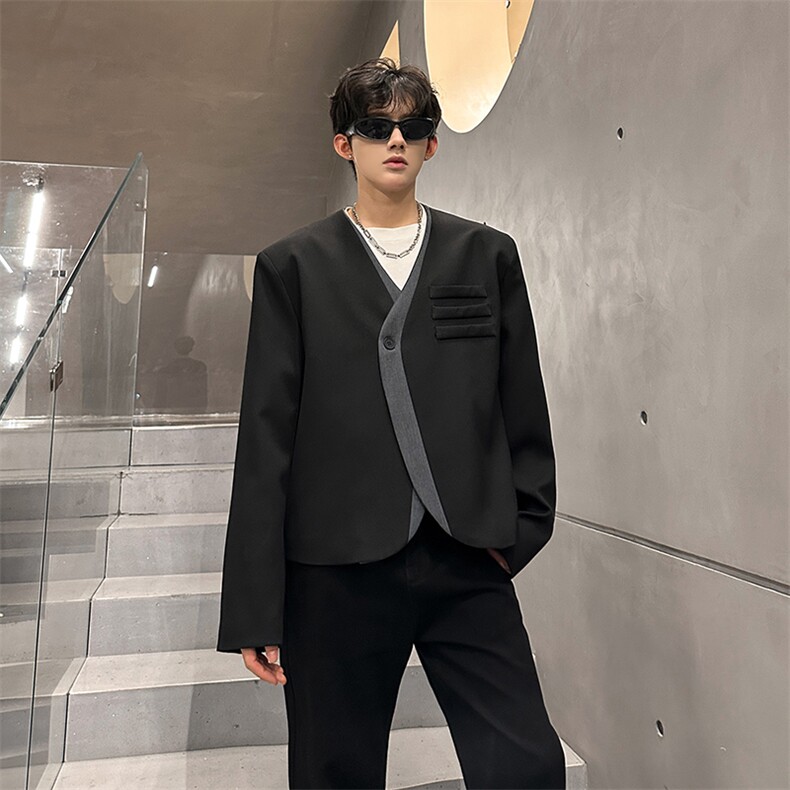 现货短款设计拼色潮男单品单粒扣小西装A071-4009-P98,男装西服套装,电商A071