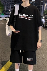 ！2025夏季新款男士印花华夫格短袖T恤套装学生一套HTZ119P50，男装T恤，电商B220